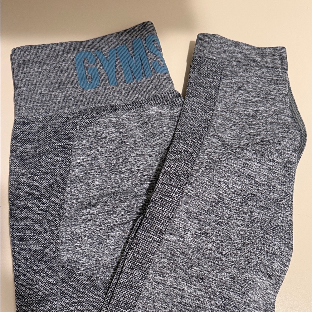 Gymshark Heather Gray High waisted flex Leggings with Blue Logo